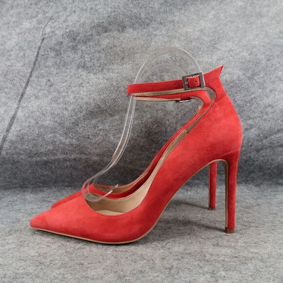 Charles David Shoes Womens 9 Pumps Ankle Strap Suede Red Pointed Toe Formal Sexy - Picture 5 of 16